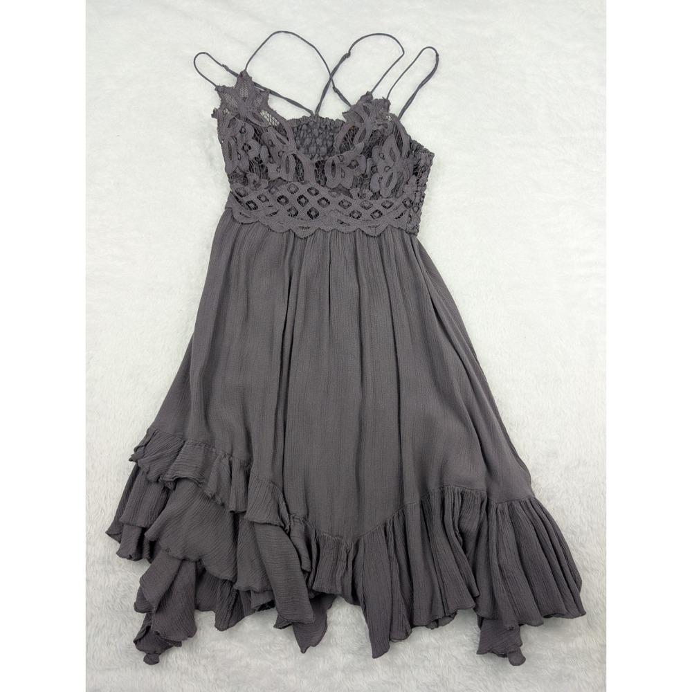 Free People One Women's XS Gray Purple Strappy BOHO Sundress Flowy